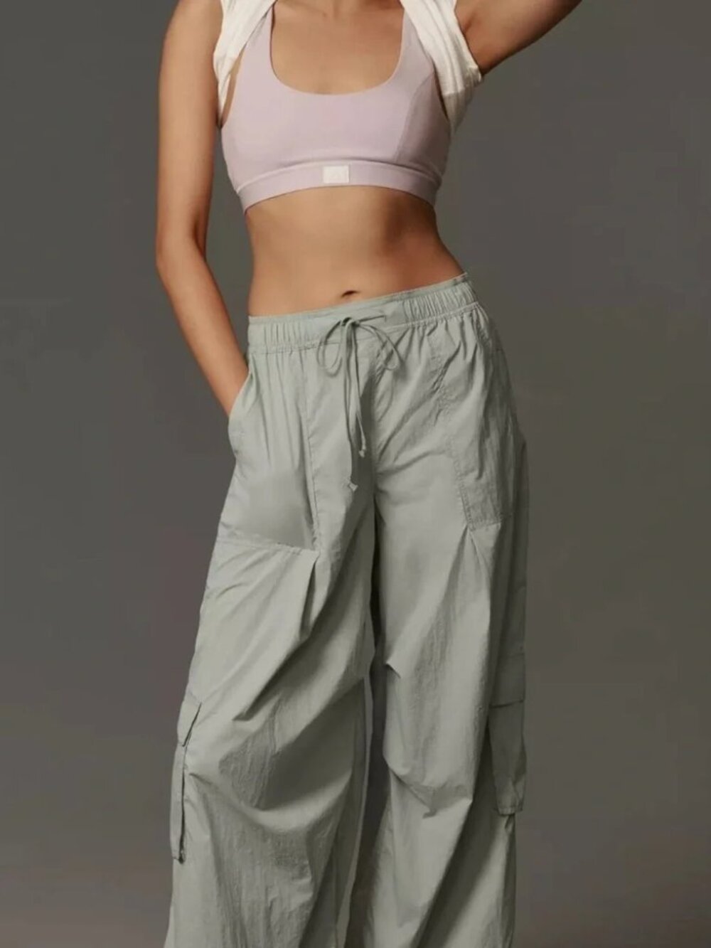 NWT Anthropologie Daily Practice Parachute Pants Gray size- LARGE PETITE